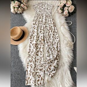 White & Brown Leopard Print jumpsuit